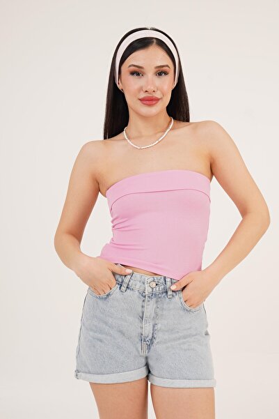 Hipo Trend Блузка без бретелей з деталями на верхній частині, рожева