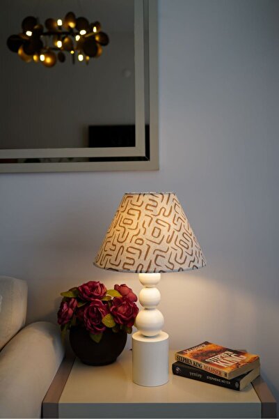 retro home design Özel Krem Ayaklı Kadife Kumaş Konik Labirent Desenli Dekora...