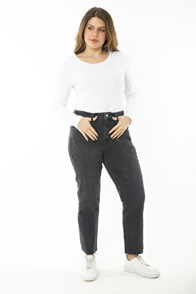 Şans Women's Plus Size Anthracite 5 Pocket High Waist Jeans 65N37253