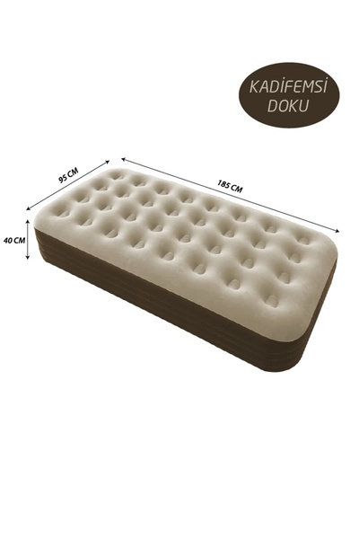 CAMPOUT Yüksek Tek Kişilik Şişme Yatak [Krem]