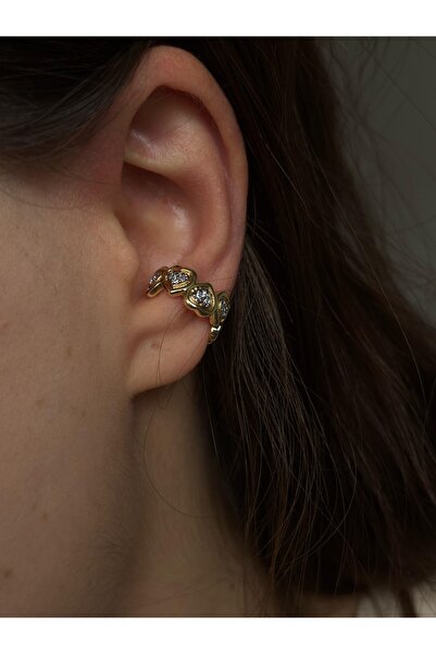 mysteriajewelry Kalp ve Taş Detaylı Ear Cuff Çelik Küpe