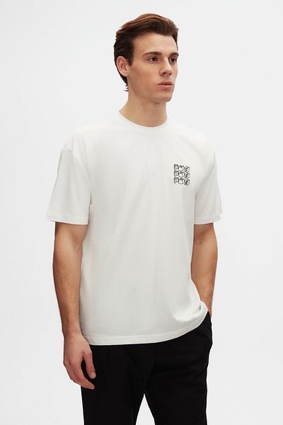 Twn Μπλουζάκι Oversize Λευκό εμπριμέ 100% βαμβάκι