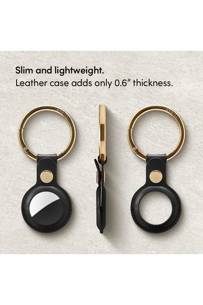 CYRILL Premium PU Leather, Portable Protector Case with Keychain for Airtags Tracker - Black