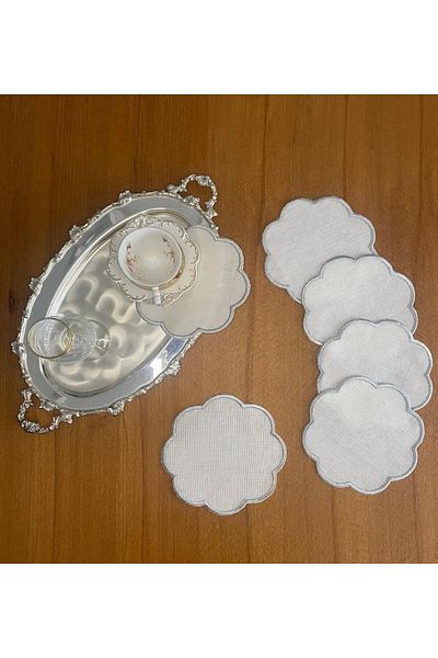 İNCİ ÇEYİZ 6 Pieces of Linen Fabric Suitable for Embroidering Single Wrap Embroidered Coffee Side Cocktail Napkins & Coasters.