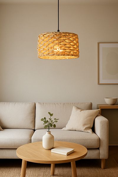 Lambadar Cure Model Single Rattan Bamboo Modern Design Scandinavian Bohemian Pendant Lamp Chandelier