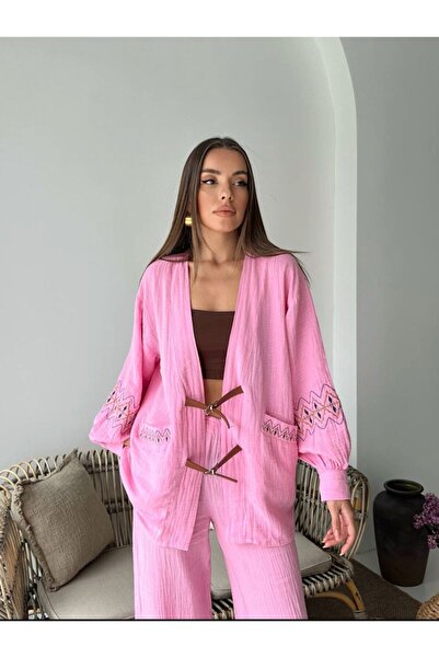 ABOUT US Kimono din țesătură de vară, cu croiala relaxată, cu detaliu de cent...