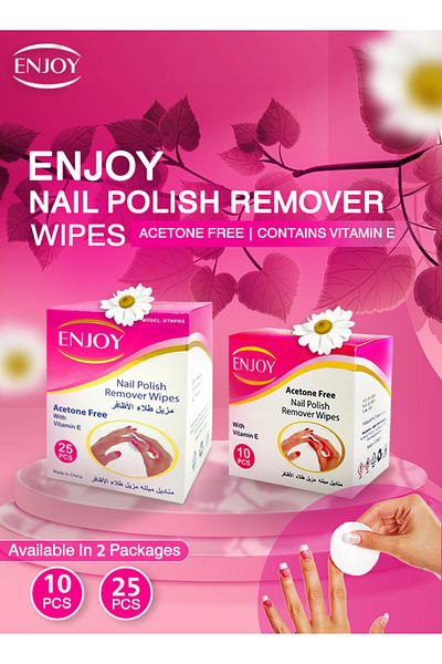 Enjoy Nail Polish Remover Wipes 10 Pcs | Fast Acetone-Based | Travel & Mess-Free Use
