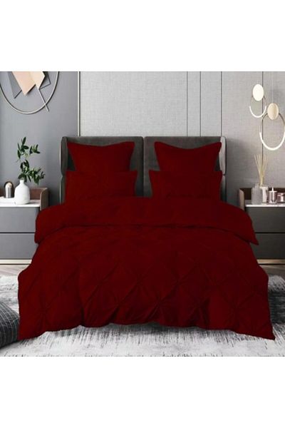Pucioasa Fine double bed linen with pleats, 6 pieces, duvet cover 200x220cm, Bordeaux