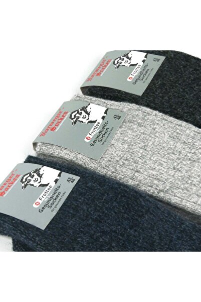 Go With 3'lü Norveç Tipi Moline Yünlü Tabanaltı Yarım Havlulu Kışlık Termal Erkek Çorap 6004