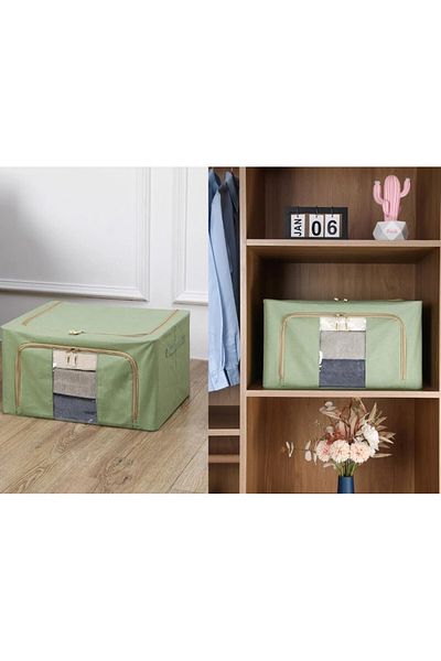 Flippy Foldable Storage Box 100 L, 60x42x40 Cm, Metal Frame, Plastic Base Support, Green