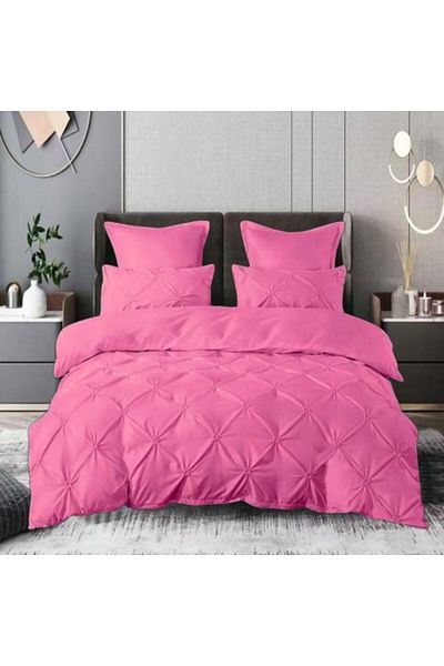 Pucioasa Finet double bed linen with pleats, 6 pieces, duvet cover 200x220cm, Pink