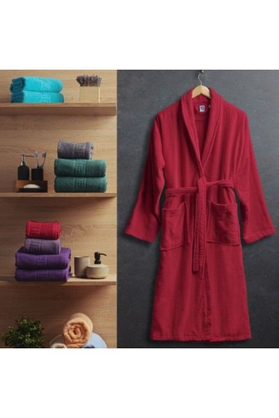 Pucioasa Bathrobe Velour 100% Cotton, Size XL/XXL, Red