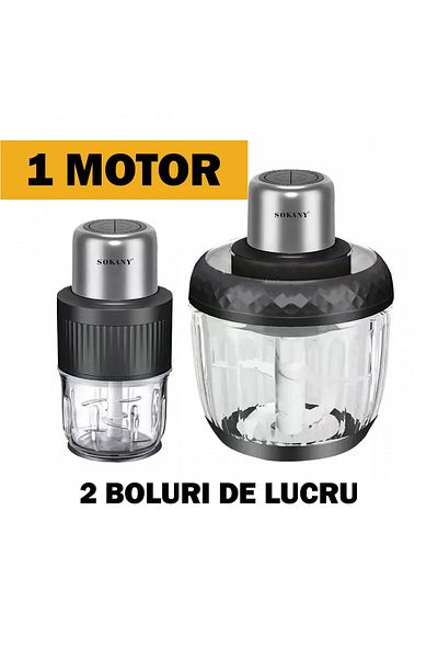 SOKANY 2 in 1 electric chopper, Sokany SK-YM-7032, 4 stainless steel blades, 800 W motor, Glass container