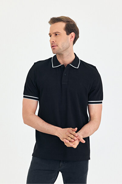 ENQUE Чоловічий базовий прямий чорний поло з ґудзиками та коміром, що не згин...