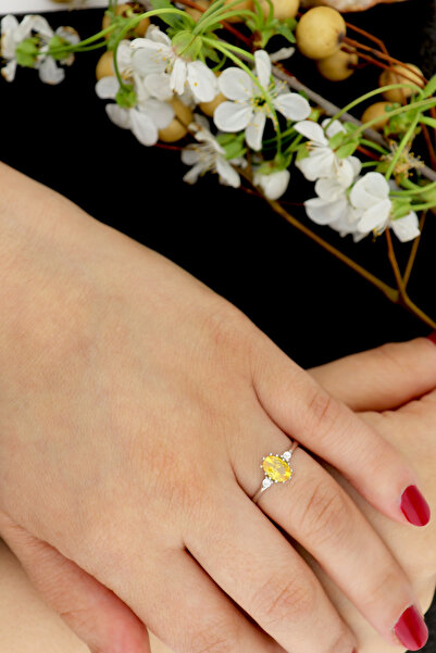 Silveranka 925 Ayar Gümüş Sitrin Taşlı Vintage Yüzük