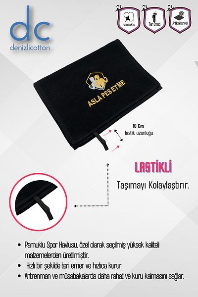 denizlicotton Embroidered Athlete Towel Cotton, Antibacterial, Sweat Absorbent Fitness Plates Boxing Tennis Sports Towel