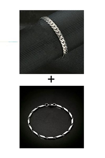 Sepetten Eve 2 Pcs Steel Tarnish Free Bracelet Steel Men's Bracelet Adjustable Men's Gift Ckj 35700003