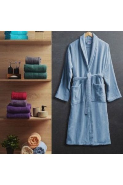 Pucioasa Halat de baie din velur 100% bumbac, mărime XL/XXL, albastru