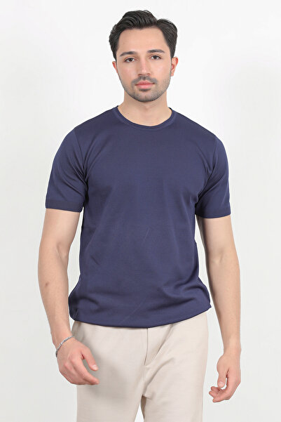 JB John Borners Ανδρικό μπλουζάκι με κοντό μανίκι Basic Knitwear Navy Blue - 2501