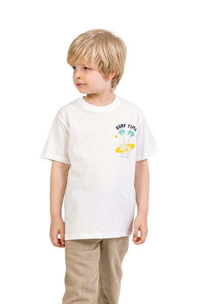 wakawakakidsstore Tricou alb pentru băiat cu imprimeu Surf Time" - alb