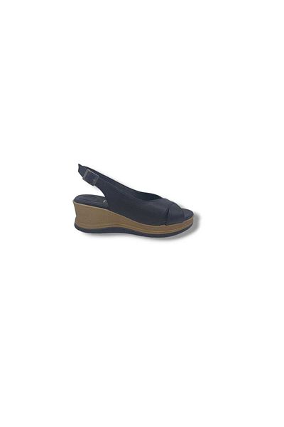 Zerhan Ka06 Black Buckle Wedge Heel Sandals