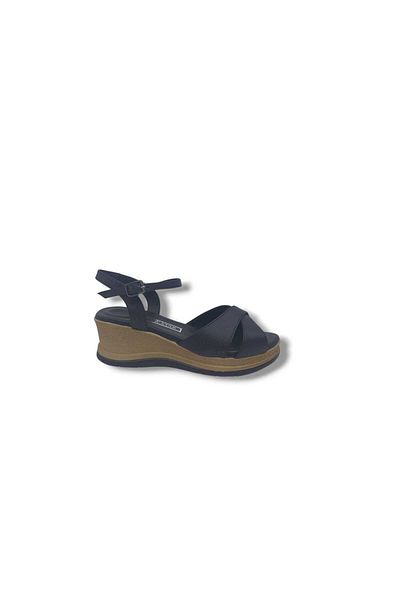Zerhan Ka03 Women's Black Buckle Wedge Heel Sandals