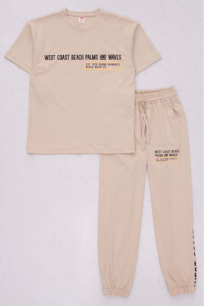 wakawakakidsstore Costum pentru băiat cu pantaloni cu spatele din față și picioare imprimate cu elastic - 5-6 ani