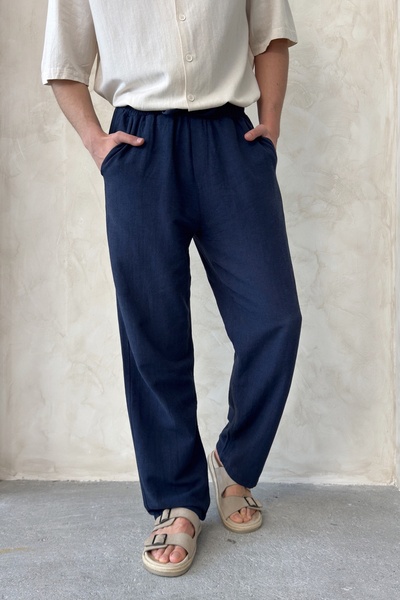 HYMAN Erkek Beli Lastikli Baggy Kalıp Keten Pantolon