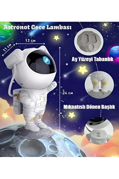 BOXMONİ Astronot Projektör Led Işık Lazer Galaxy 360 Yıldız Projeksiyon Bulutsusu Çocuk Gece Lambası
