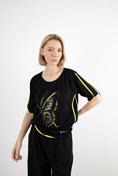 Butik Suat Kelebek Taş Baskı Detaylı Bluz