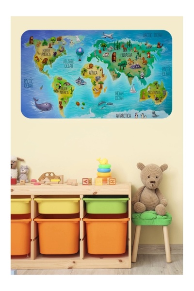 Findify Store Eğitici Dünya Haritası Dünya Atlası Çocuk Ve Bebek Odası Duvar ...