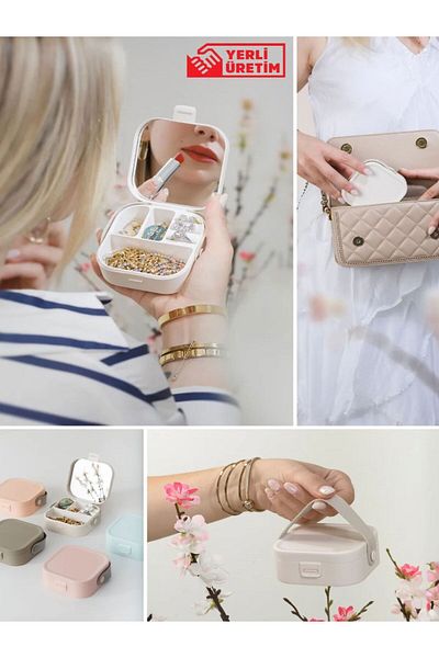 Özasya AVM Mini Makeup Jewelry Box with Mirror, Mini Makeup Jewelry Box with Mirror Inside Purse White