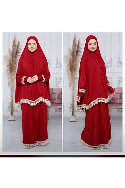 Kutay Collection Seasonal Double-Piece Women's Hijab Embroidered Prayer Dress, Anti-Sweat Prayer Clothing
