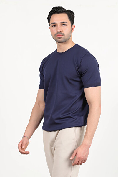 JB John Borners Ανδρικό μπλουζάκι με κοντό μανίκι Basic Knitwear Navy Blue - 2501