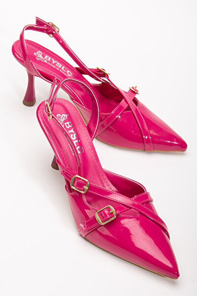 AYENDE MODA Fuchsia Pointed Toe Closed Buckle Open Back Stiletto Shoes