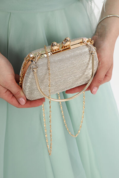 besmoda Geantă de seară pentru femei, cu dungi aurii, cu detaliu de inimă, cu curea de umăr