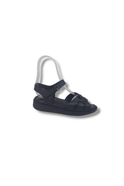 Zerhan 201 Women's Black Velcro Genuine Leather Soft Sole Comfort Sandals Shoes