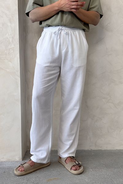 HYMAN Men's Elastic Waist Baggy Fit Linen Trousers