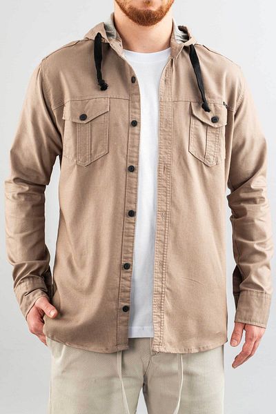 bombe Ανδρικό τζιν πουκάμισο με κουκούλα Slim Fit Mink