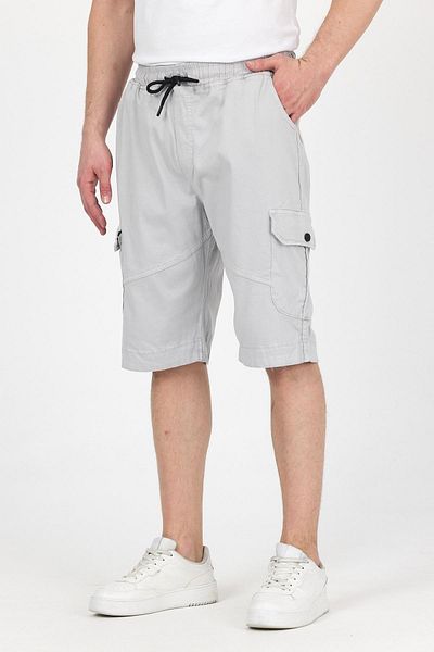 DAMGA JEANS Men's Elastic Waist Summer Sports Cargo Pocket Gray Capri Shorts