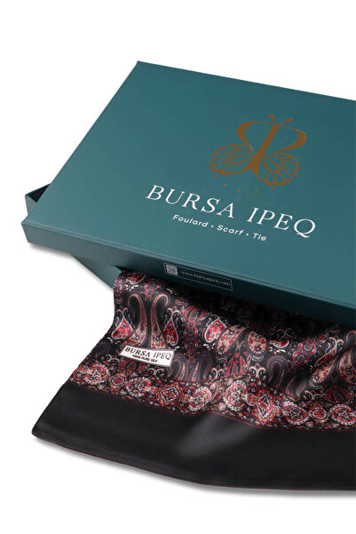 Bursa İpek Ανδρικό μεταξωτό κασκόλ με κόκκινο σχέδιο