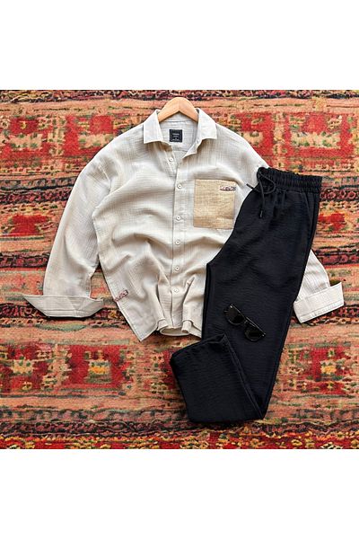 tiggirmoda Straw Pocket Muslin Shirt Pants Set