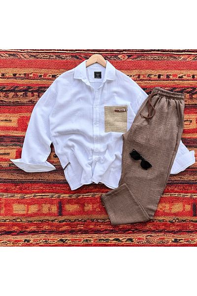 tiggirmoda Straw Pocket Muslin Shirt Pants Set