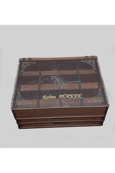 aswood Kişiye Özel Şeffaf Kapaklı Ahşap Tesbih ve Saat Koleksiyon Kutusu Tespih Kutusu