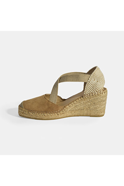 Desa Beige Women's Rubber Banded Wedge Heeled Suede Espadrille