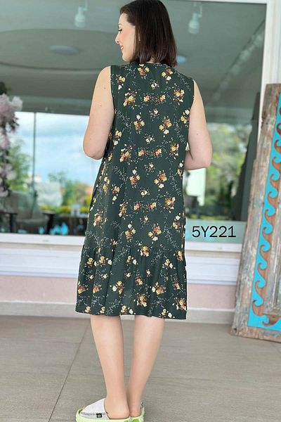 İnce Topuk Button Detail Zero Sleeve Viscose Dress 5Y221