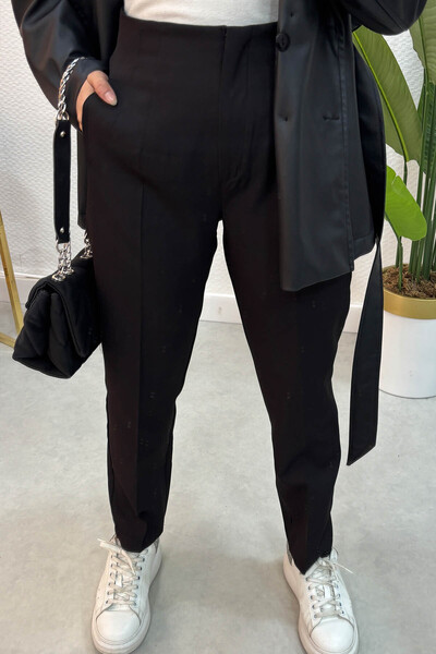 Tesettür Diyarı Kadın Tesettür Pantolon Kadın Zra Model Pensli Yüksek Bel Kumaş Pantolon-Siyah