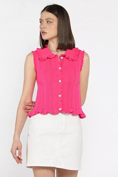 GÜLSELİ Vestă de tricotaj cu model ondulat pentru femei fucsia