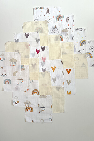 pufien 20'li Desenli Müslin Bebek Ağız Mendili %100 Pamuk