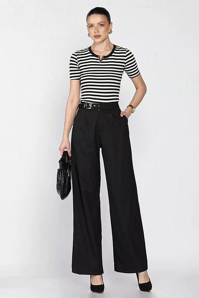 GÜLSELİ Black Women's High Waist Pleated Pants with Belt Accessories